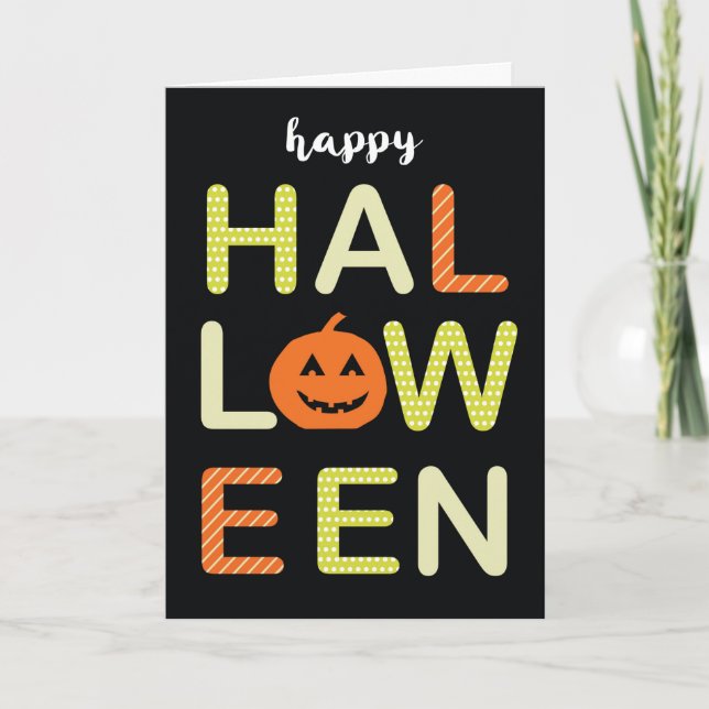 Happy Halloween Bold Colorful Letters on Black Card (Front)