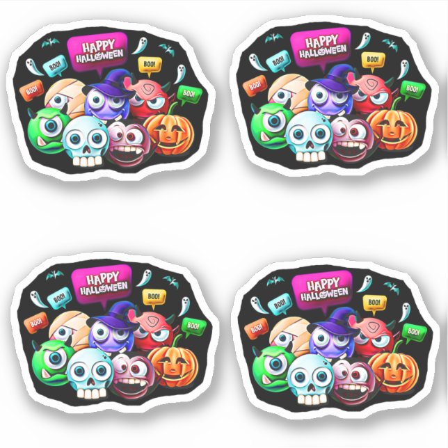 Happy Halloween Boo,  3D Characters Set of 4  Sticker (Front)