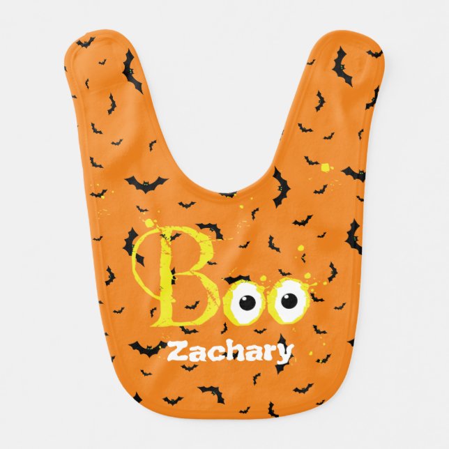 Happy Halloween Boo Bat Baby Bib (Front)