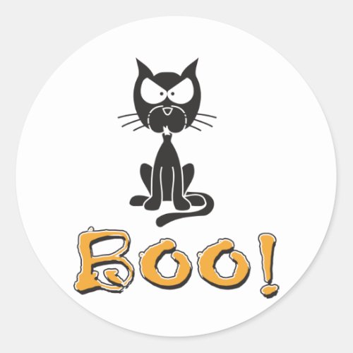 Happy Halloween Boo Black Cat Classic Round Sticker