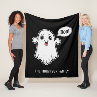Happy Halloween Boo Ghost Custom Family Name Black Fleece Blanket