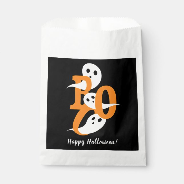Happy Halloween Boo Ghosts Black Favor Bag (Front)