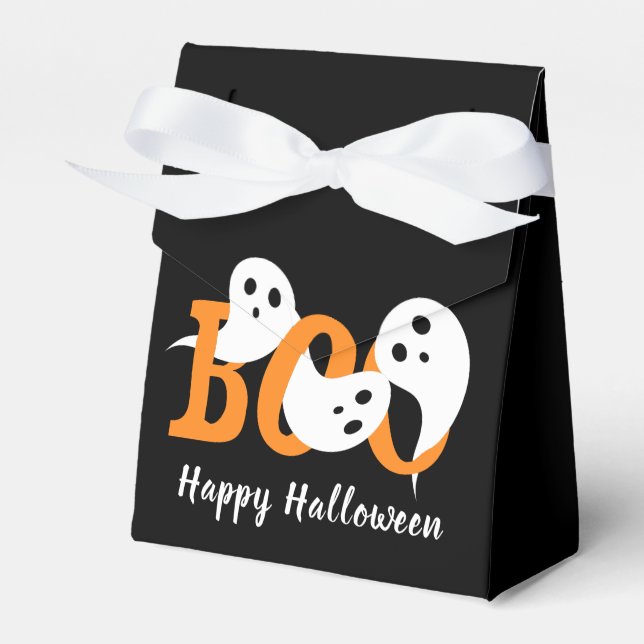Happy Halloween Boo Ghosts Black Favor Box (Front Side)