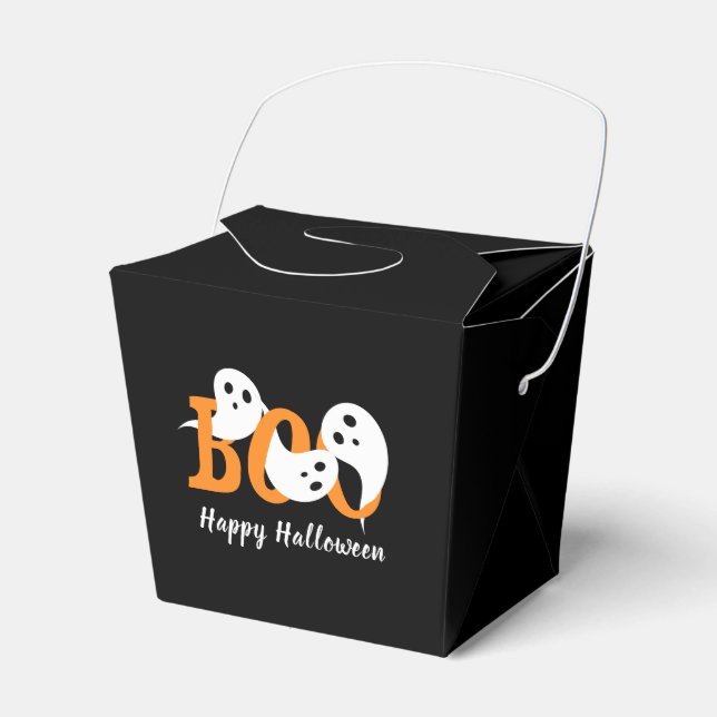 Happy Halloween Boo Ghosts Black Favor Box (Front Side)