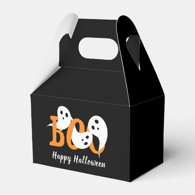 Happy Halloween Boo Ghosts Black Favor Box (Front Side)