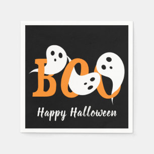Happy Halloween Boo Ghosts Black Napkins