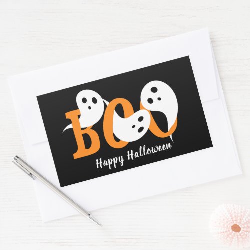 Happy Halloween Boo Ghosts Black Rectangular Sticker