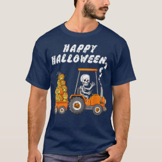 Happy Halloween Boo Skeleton Riding Tractor Carry T-Shirt