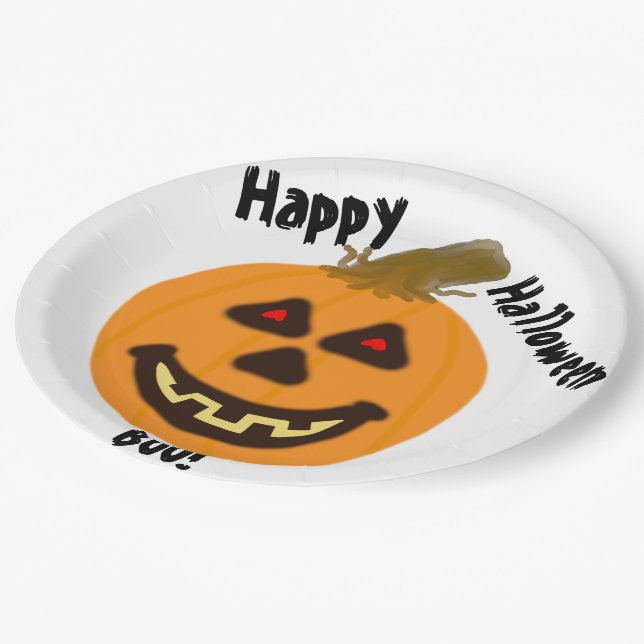 Happy Halloween Boo Smiling Pumpkin  Paper Plates (Angled)