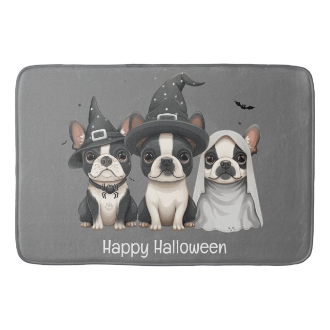 Happy Halloween Boston Terrier Dogs Bath Mat (Front)