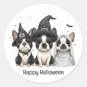 Happy Halloween Boston Terrier Dogs Classic Round Sticker