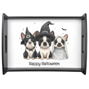 Happy Halloween Boston Terrier Dogs Serving Tray