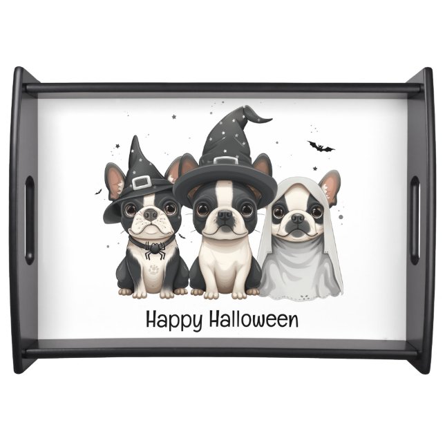 Happy Halloween Boston Terrier Dogs Serving Tray (Front)