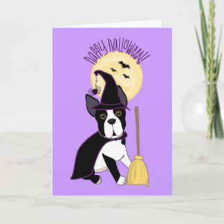 Happy Halloween Boston Terrier Witch Card