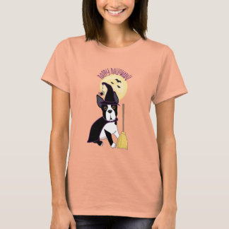Happy Halloween Boston Terrier Witch T-Shirt