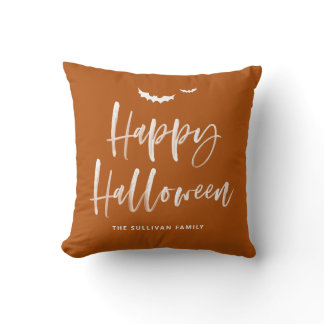 Happy Halloween Brush Calligraphy Burnt Orange  Throw Pillow