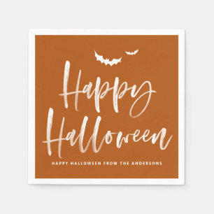 Happy Halloween Brush Lettering Burnt Orange Napkins