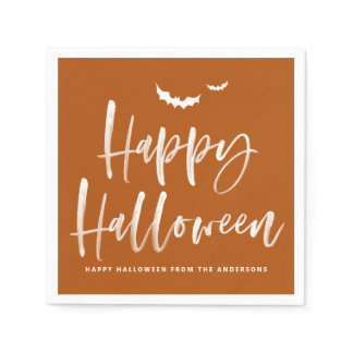 Happy Halloween Brush Lettering Burnt Orange Napkins