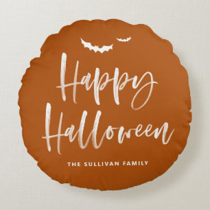 Happy Halloween Brush Lettering Burnt Orange  Round Pillow