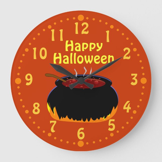 Happy Halloween Bubbling Witch Caldron Custom Large Clock (Front)
