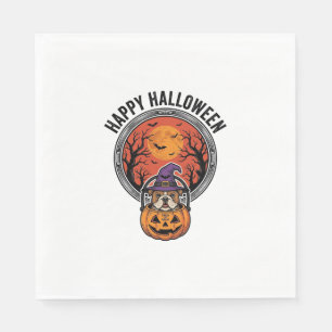 Happy Halloween Bulldog Witch Pumpkin Vintage Shir Napkins