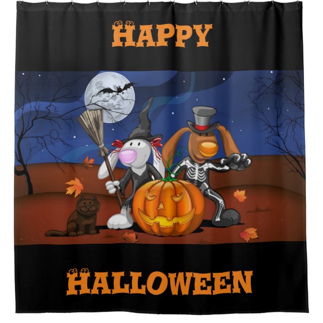 Happy Halloween Bunnies Shower Curtain (Front)