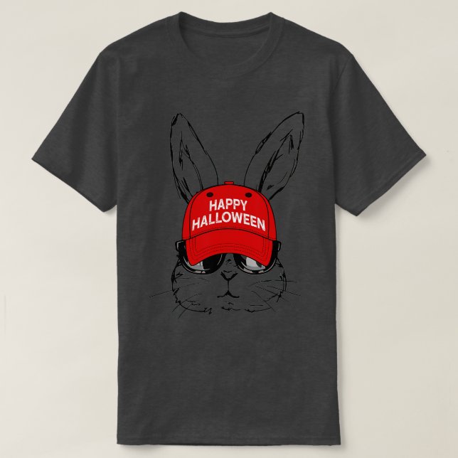 Happy Halloween Bunny Face Sunglasses Red Cap East T-Shirt (Design Front)