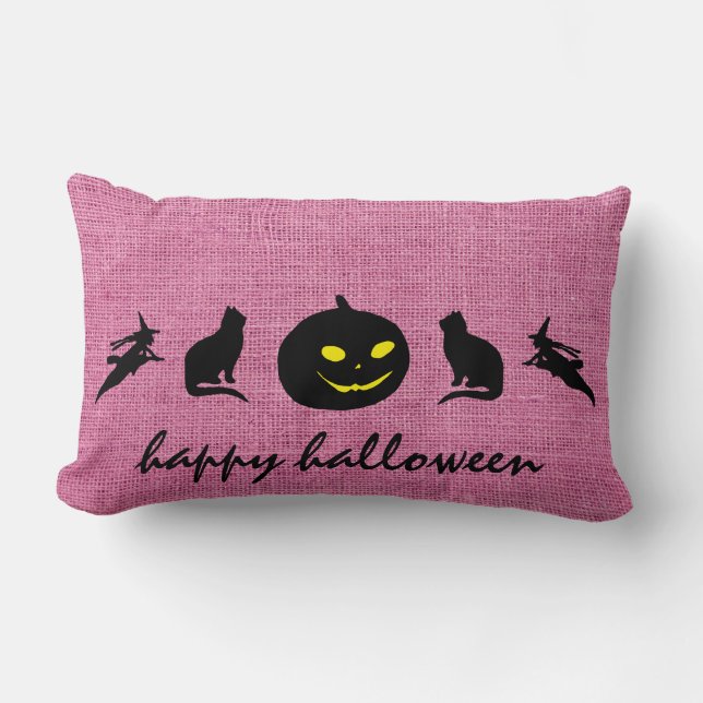Happy Halloween Burlap Lumbar Pillow (Front)