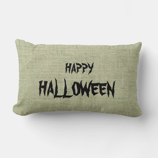 Happy Halloween Burlap Throw Lumbar Pillow (Front)