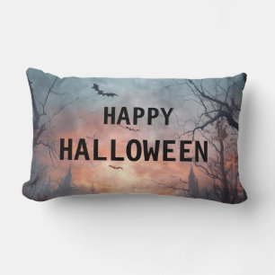 Happy Halloween Burlap Throw Lumbar Pillow