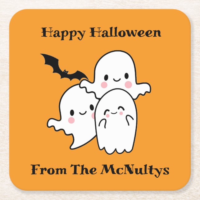 Happy Halloween Can Personalize Square Paper Coaster (Front)