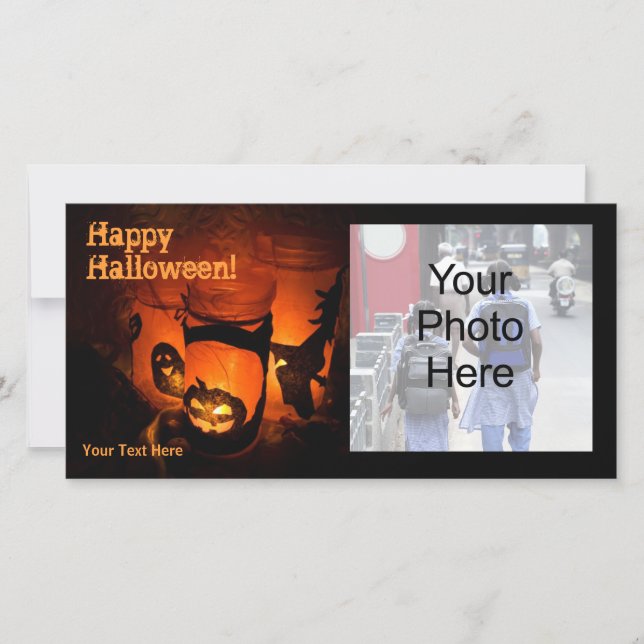 Happy Halloween Candle Light Family Photo Card (Front)