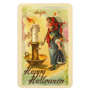 Happy Halloween Candlestick and Girl Vintage Magnet