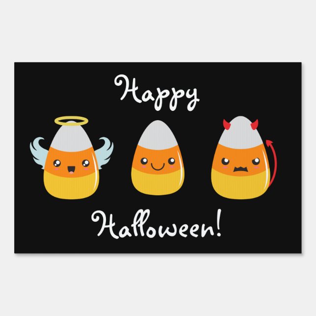 Happy Halloween Candy Corn Emoji Yard Sign (Front)