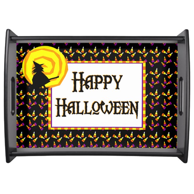 Happy Halloween Candy Corn Pattern Serving Tray (Front)