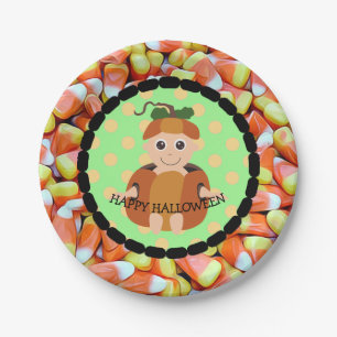 Happy Halloween Candy Corn Pumpkin Kid Plates