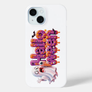Happy Halloween Candy Drip Text With Cute Bats And iPhone 15 Case