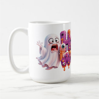 Happy Halloween Candy Drip Text With Cute Bats And Coffee Mug