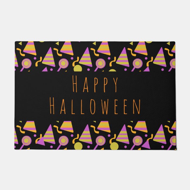 Happy Halloween Candy Neon Pattern Doormat (Front)