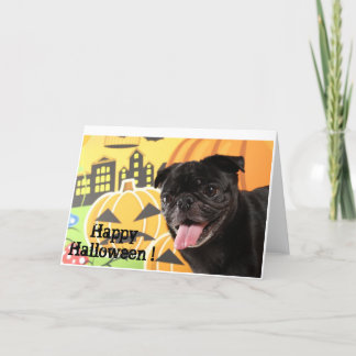 Happy Halloween Card Black Pug