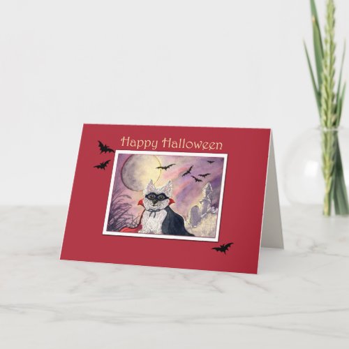 Happy Halloween card corgi dog in cape and mask Card