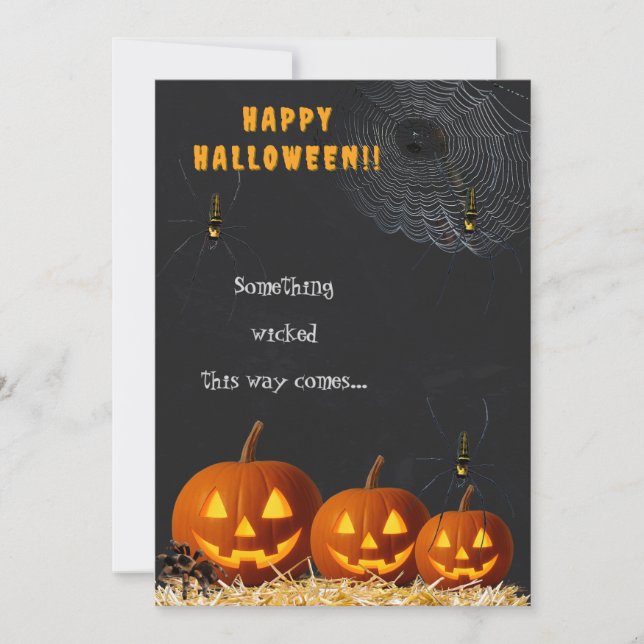 Happy Halloween Card | Spooky Pumpkin & Spiders (Front)