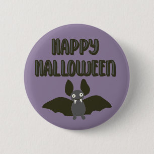 Happy Halloween Cartoon Bat with Fangs Button