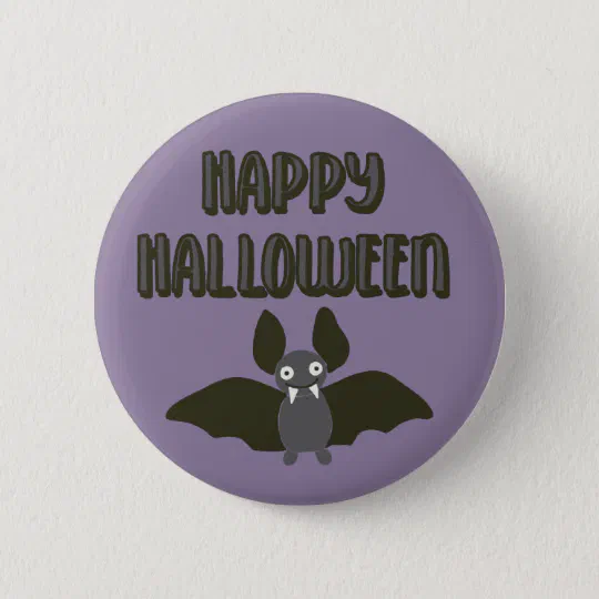 HAPPY HALLOWEEN Button  pumpkin bat  pin  badge pinback 