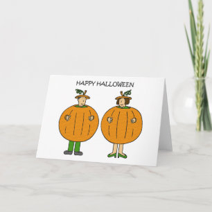 Happy Halloween Cartoon Couple in Costumes. Card