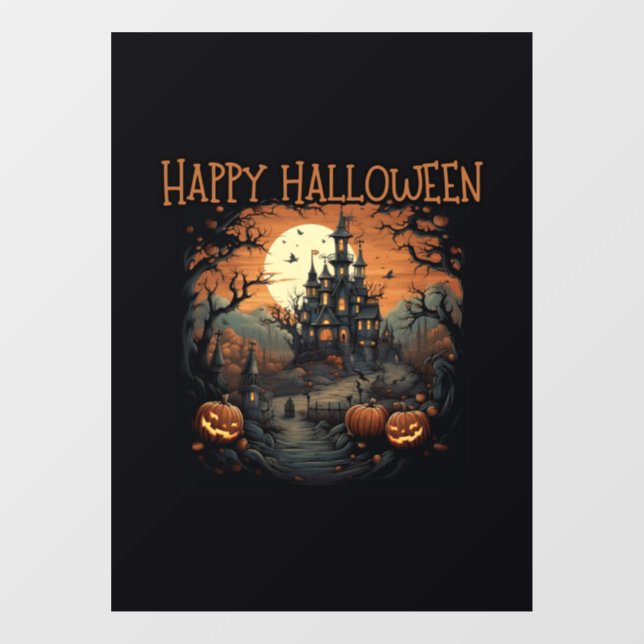 HAPPY HALLOWEEN, castel, pumpkin Window Cling (Sheet)