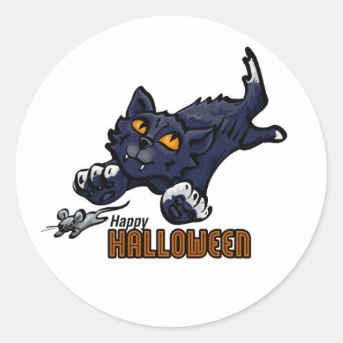 Happy Halloween Cat and Mouse Classic Round Sticker