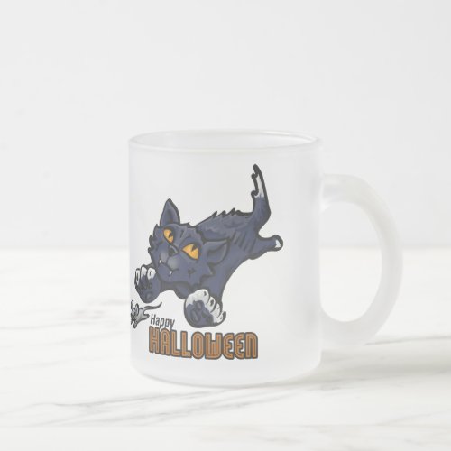 Happy Halloween Cat and Mouse Frosted Glass Coffee Mug