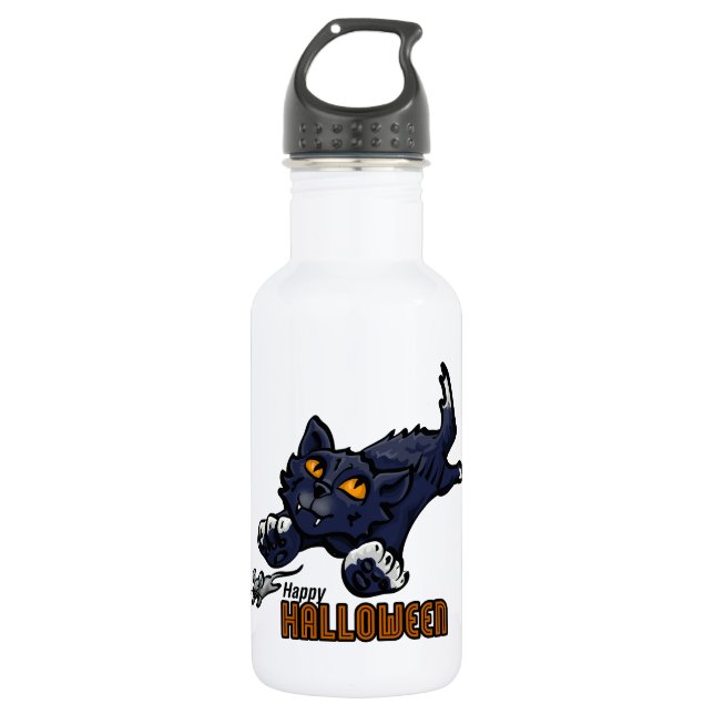 Happy Halloween Cat and Mouse Water Bottle (Front)