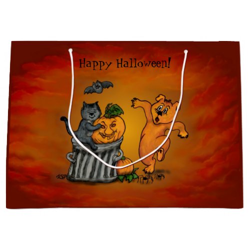 Happy Halloween Cat Bat Dog and Spider Large Gift Bag